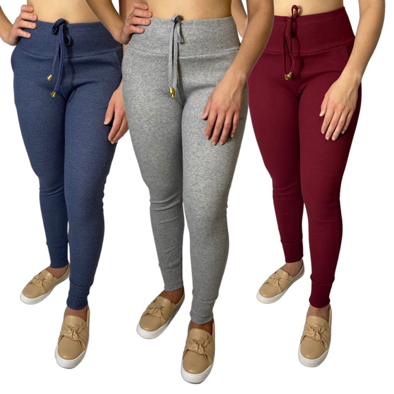 Calça feminina Jogger Cintura alta tipo moletom com elastano