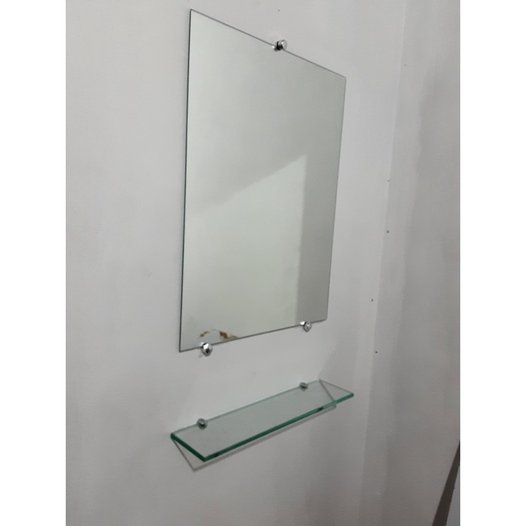 Kit Espelho Para Banheiro 40x60 cm + Prateleira em Vidro 40x10 cm laminado e polido fácil de instalar