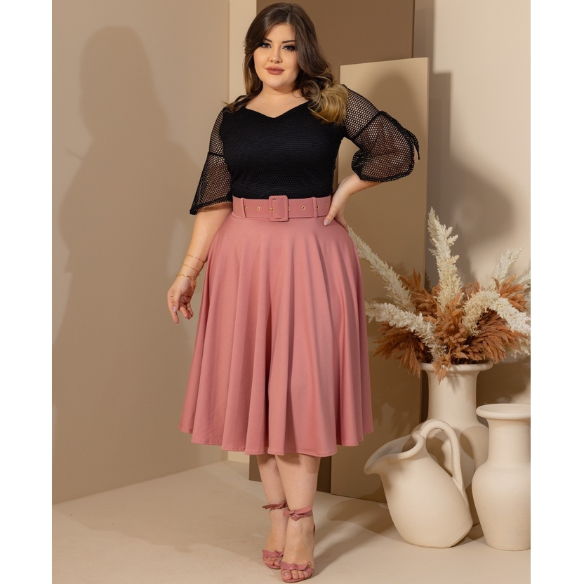 Saia Godê Courino Pink - Plus Size