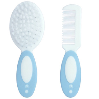 Kit higiene Com Cerdas Macias Pente e Escova Azul, rosa e Neutro - PIMPOLHO
