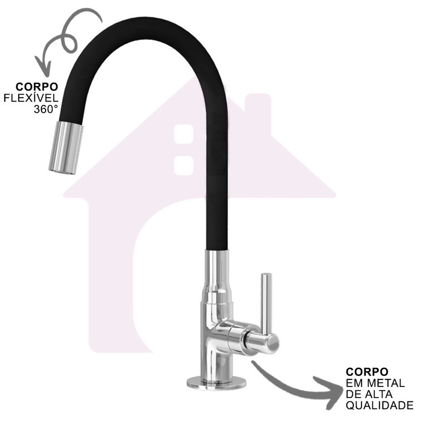 Torneira Cozinha Gourmet Bancada Mesa Flexivel 1/4 de Volta
