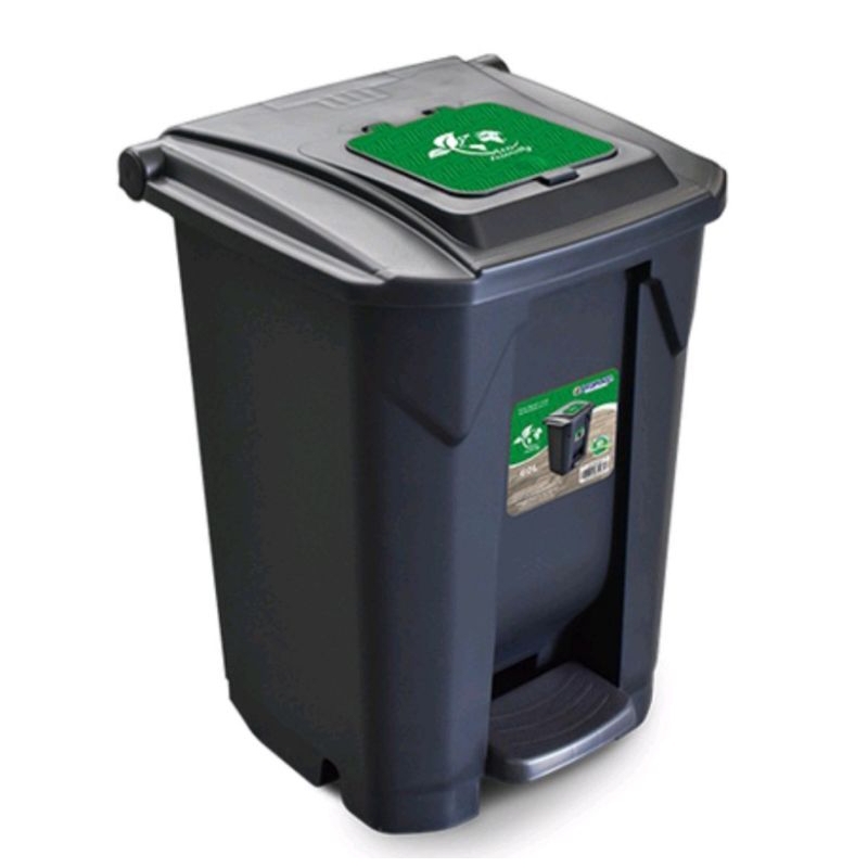 Lixeira Cesto de Lixo 60Litros Grande com Roda e Pedal Tampa Click Recicláveis