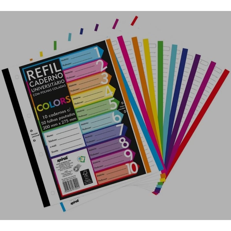 Kit com 500 folhas para fichário colorida colada
