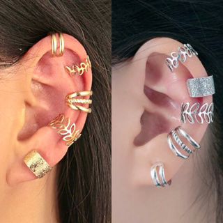 Kit 5 Brincos Pressão Piercing Fake Falso de Orelha Dourado e Prata (SHB4)