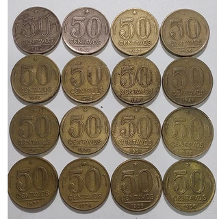 Moedas de 50 Centavos de 1942, 1943, 1944, 1945, 1946, 1947, 1948, 1949, 1950, 1951, 1952, 1953, 1954, 1955 e 1956