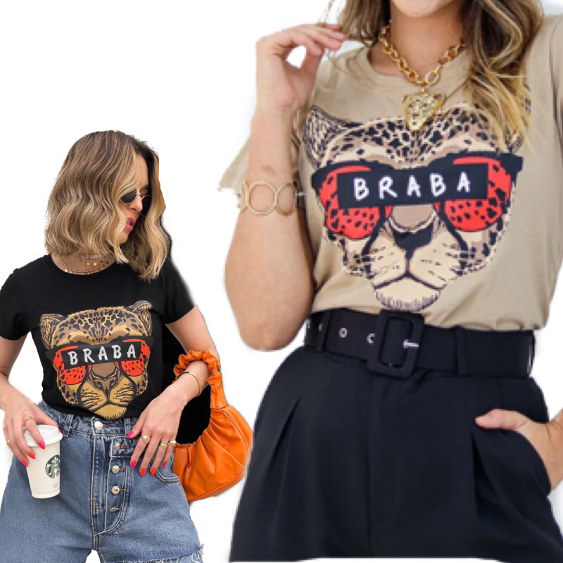 T shirt Onça, Camiseta Feminina básica tendência