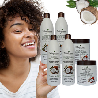2 Kits Cachos Ressecados Óleo De Coco 6x500ml (2 Shampoo, 2 Condicionador e 2 Máscara) Maycrene