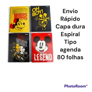 caderno espiral mickey 80 folhas capa dura 1/4 pequeno