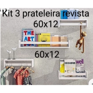 kit 3 prateleira revista 60x12 ? MDF branco