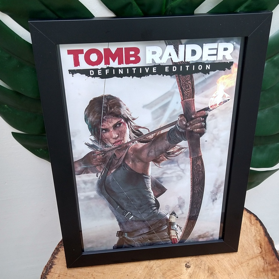 Quadro decorativo com moldura e vidro Tomb Raider pôster gamer geek