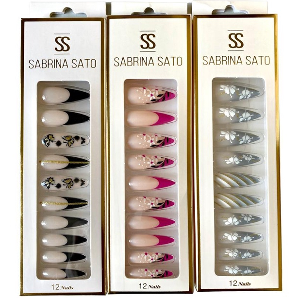 Postiça Unha Artificial Stiletto Sabrina Sato 12 Peças Cartela Adesiva