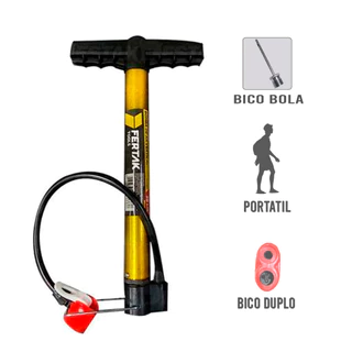 Bomba Encher Bola Bomba de ar 30 cm Bomba Encher Pneu Bike Moto Carro Manual Fertak Com bico de bola
