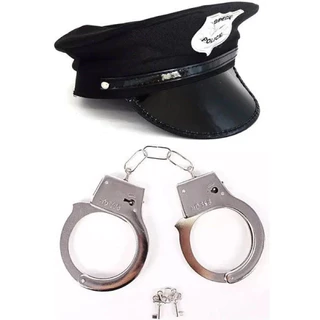 Chapéu Policial E Algema Quepe Boina Fantasia Festa Cosplay