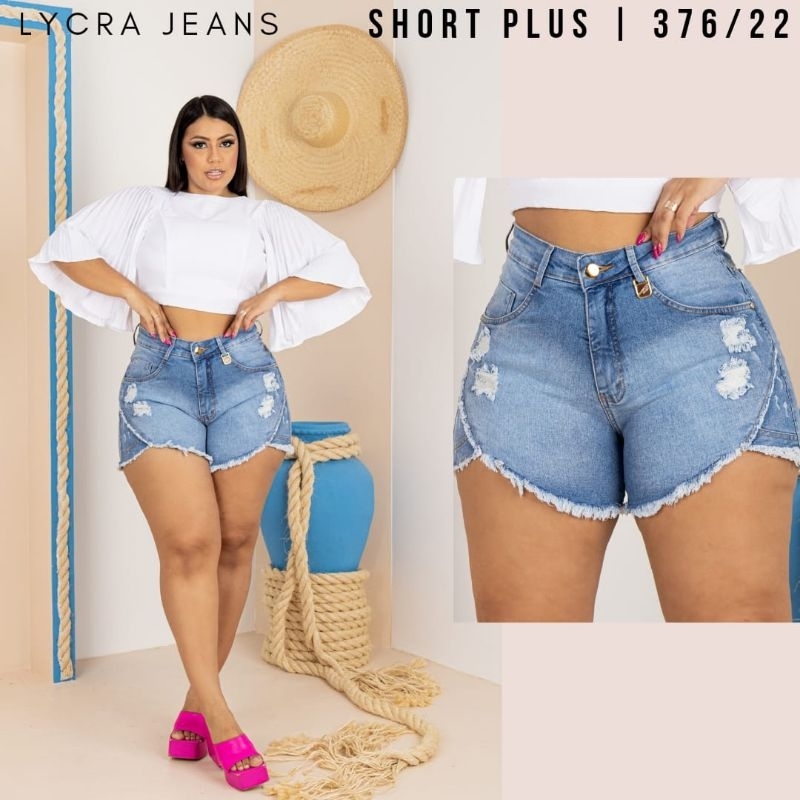 Short Plus Size Jeans Claro Detalhe Destroyed