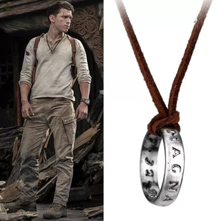 Colar Uncharted Couro Ajustável Nathan Drake Anel
