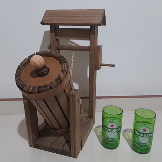 Pingometro Barril Poço Rustico Com Manivela Mais 2 Copos 350ml