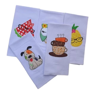 Pano De Prato Bordado Patchwork Sem Barrado C/Bainha 10 Peças