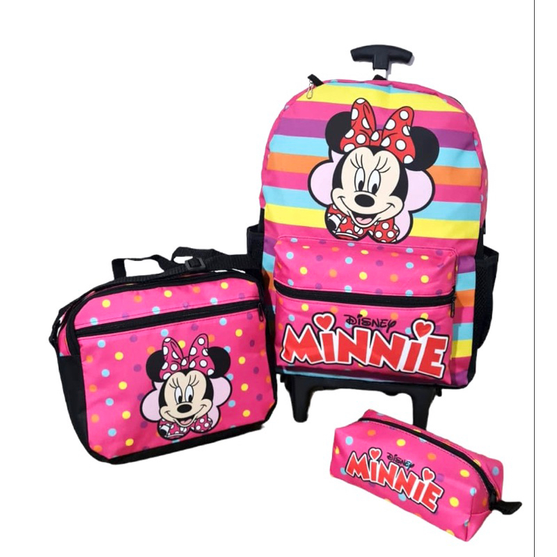 Kit Mochila de rodinha Infantil Escolar MINNIE Menina