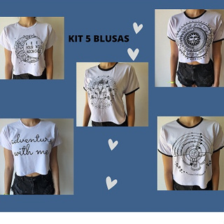 5 peças KIT DE 5 unidades de Blusas de malha Algodão T Shirt Feminina Basica