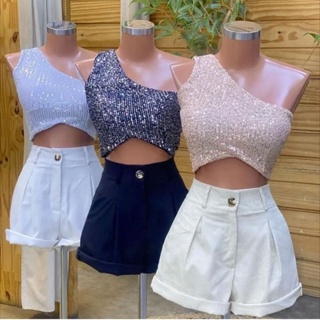 Short Feminino Linho de Botão Moda Verão