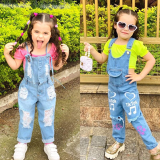 Macacão de ponto infantil, jeans Kawaii Girl, moda casual, calção