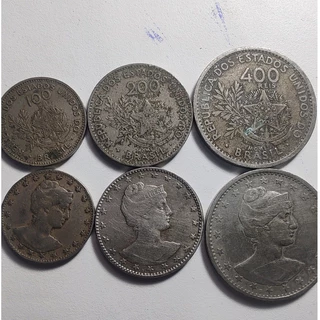 Moedas de 100, 200 E 400 Réis de 1901 (República dos Estados Unidos do Brasil - Série MCMI - Libert) - MBC