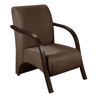 Poltrona Cadeira Decorativa Estofada Roma Recepção Consultório Sala Clínica Suede Marrom Braço de Madeira 120kg