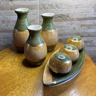 Kit Decorativo Cerâmica Trio de Vasos e Barca com 3 Bolas - Moringa