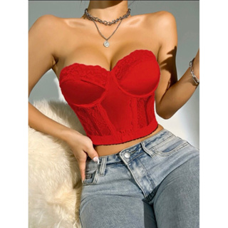 Cropped Corset Top Renda Barbatana Aro Sexy Sensual Alça Removível