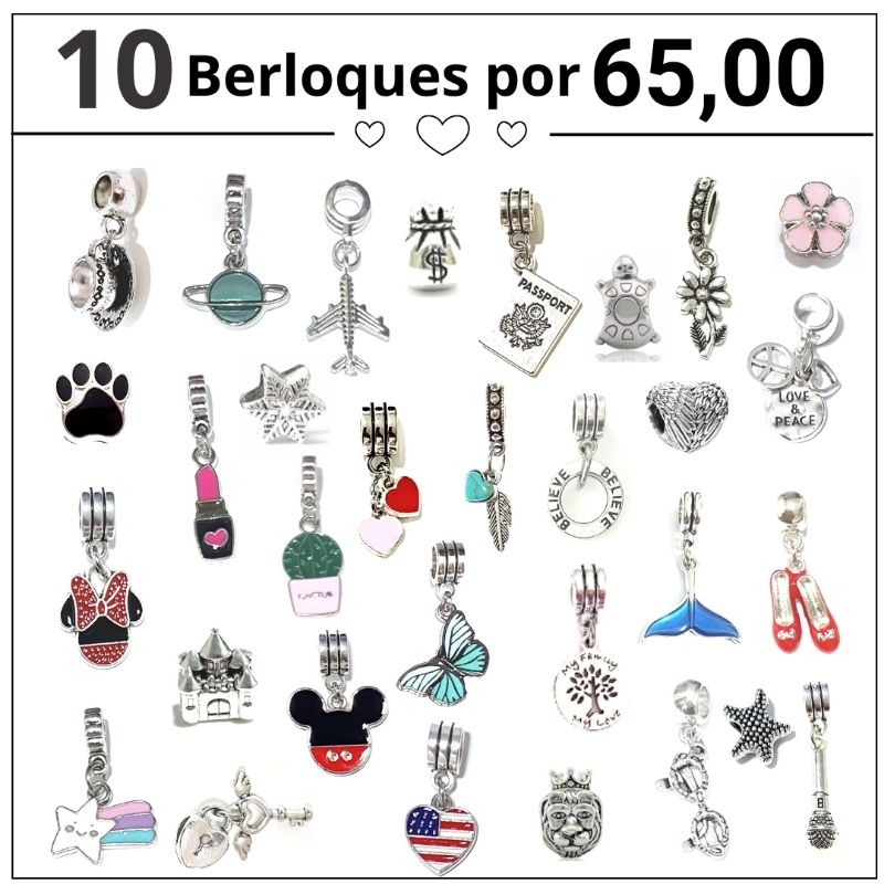 kit 10 berloques pingente para pulseiras modelo Pandora,Vivara, Monte ...