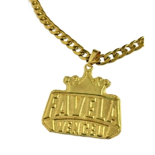 Corrente cordão 60cm aço inox banhado + pingente A FAVELA VENCEU pronta entrega para todo o brasil.