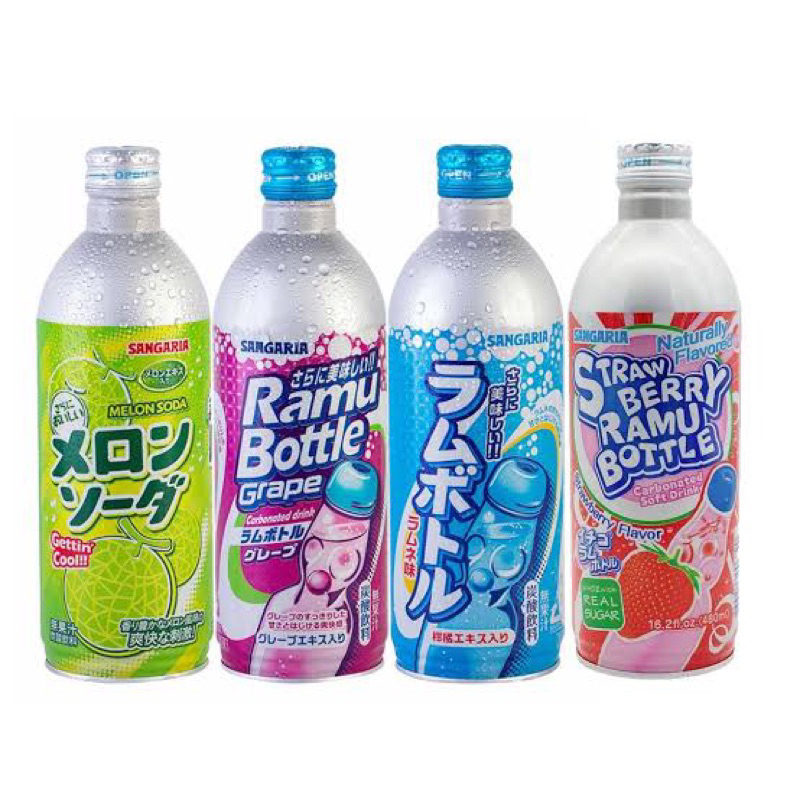 Refrigerante Japonês Ramu bottle Sangaria Melão, Uva ou soda 479ml - Importado do Japão