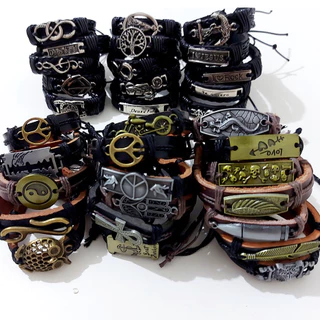 pulseira bracelete masculina feminino em couro preto marrom ajustável