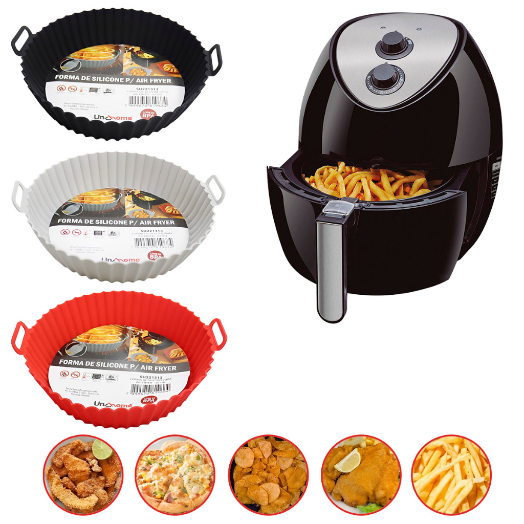 Forma de Silicone com Alças para Air Fryer 22cm Vermelha