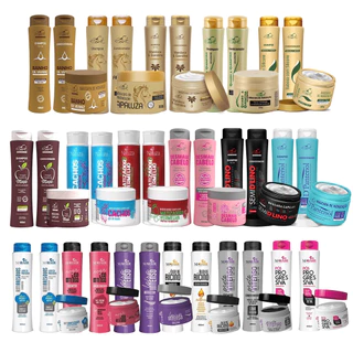 Kit 12 Produtos - Shampoo + Condicionador + Máscara | Belkit Mahair Natuza Any Liss Vansel Kbello