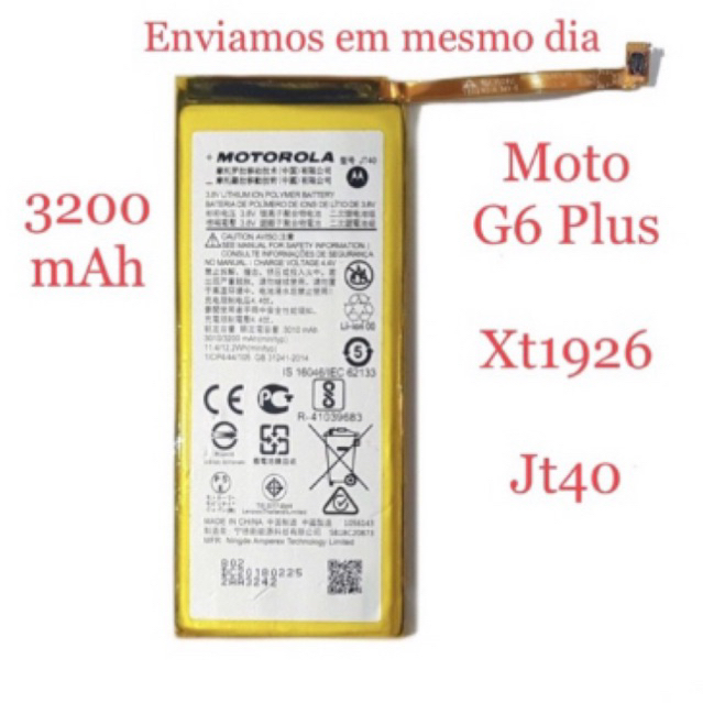 Bateria Compatível Com Moto G6 Play 4000 Mah XT1922-1 NF