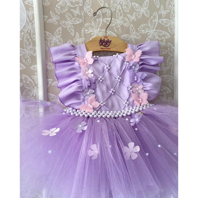 Romper jardim Bosque encantado Lilas vestido infantil tule jardim