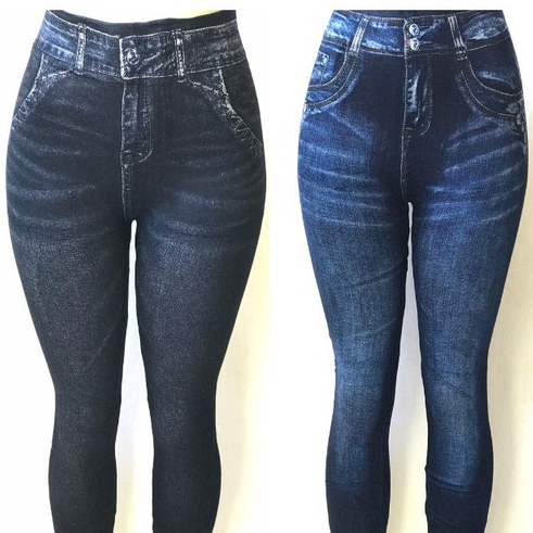 2 Calça Legging Fake Imita Jeans Interior Aveludado Azul Preta