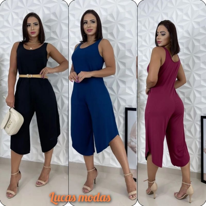 Macacao Pantalona Geometrico Pantacourt Midi Macaquinho Viscolycra Max  Saruel Feminino Bolsos Laterais