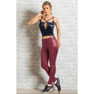 Calça Legging Plus Size Skinny Cirre Couro Brilho Nervura