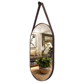 Espelho Oval Corpo Inteiro Decorativo com Alça Couro
