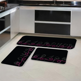 Jogo Tapetes 3 Peças de Cozinha Antiderrapante Mosaico Azul Kit Decoração  Moderna