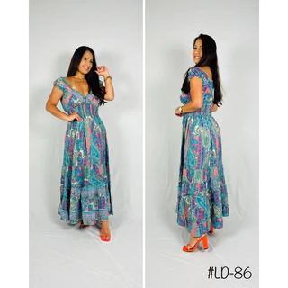 VESTIDO SEDA CIGANIA LONGO em Oferta na Shopee