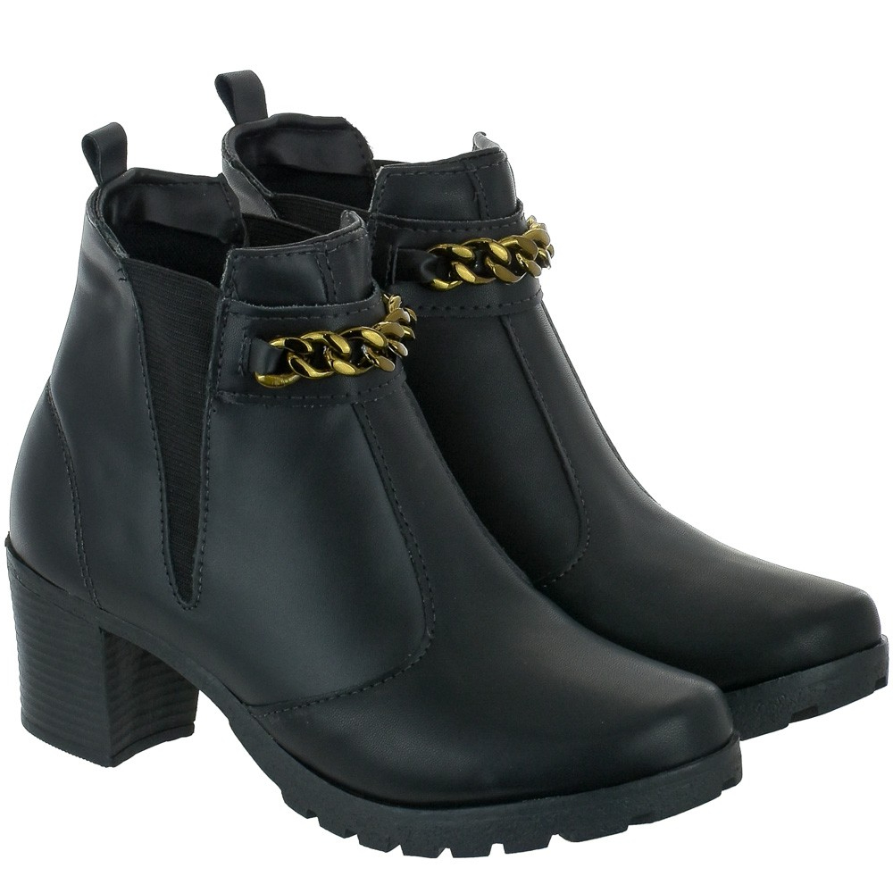 Bota Feminina Coturno Cano Curto Salto Medio Grosso