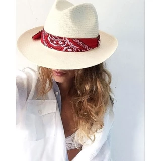 Chapéu Panamá de Palha com Lenço Bandana Unissex