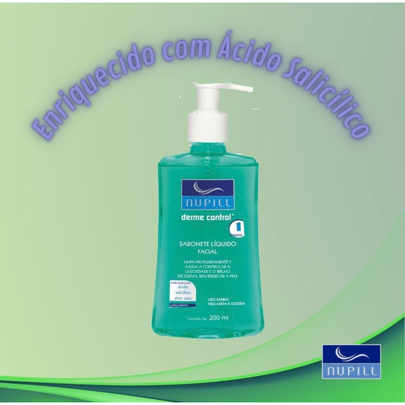 Sabonete Liquido Facial Nupill Derme Control 200Ml, Nupill, Verde