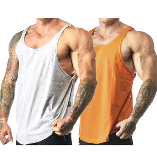 Kit com 2 Regatas Masculinas Modelo Cavada Nadador 100% Algodão Lisas Sem Estampa Básica - Bombey