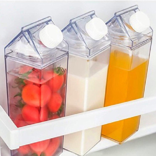 Garrafa Transparente Em Formato Caixa Leite Portátil Geladeira 500ml-1000ml