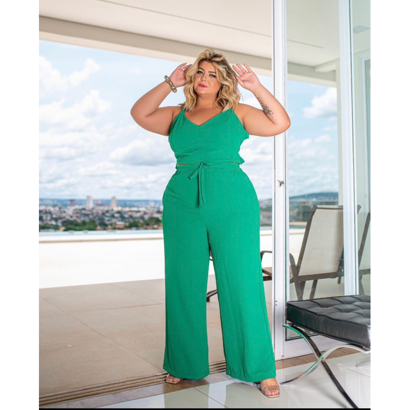 conjunto pantalona Plus size/shein/curve/moda/cropped/bory/saia