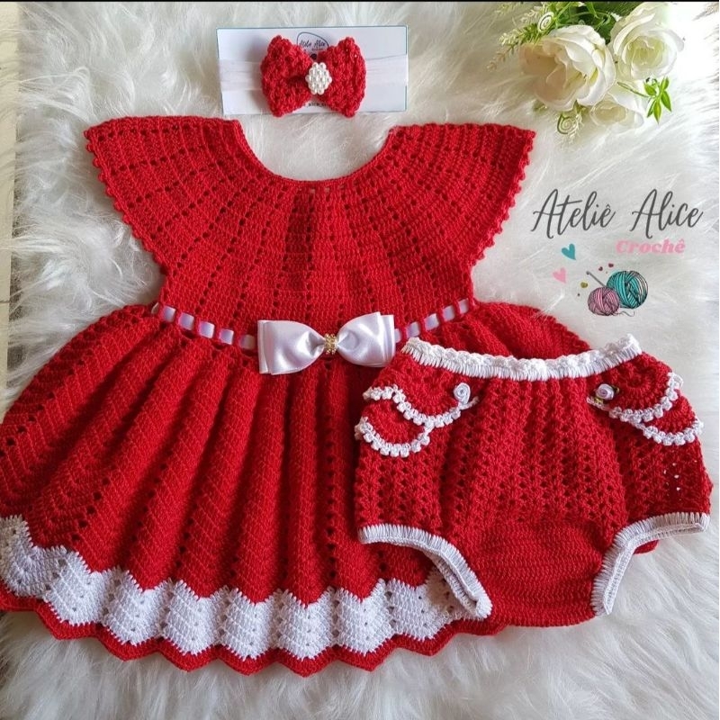 Vestido para bebê de hot sale crochê